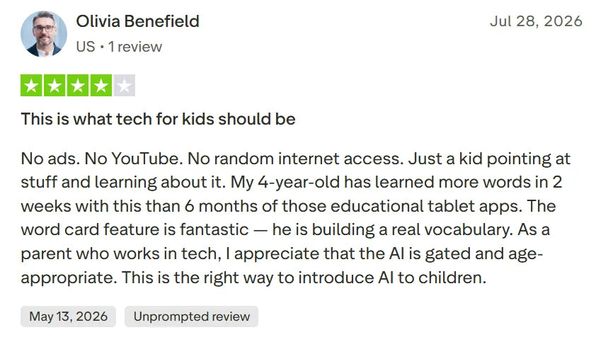 Trustpilot review by Olivia Benefield: This is what tech for kids should be